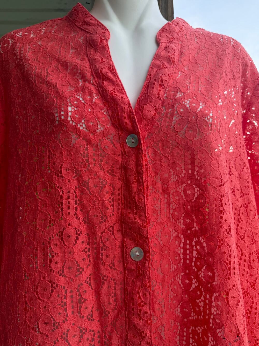 Cottagecore Ruby Rd. Favorites Coral Floral Lace Shirt 14 Romantic Garden Fairy